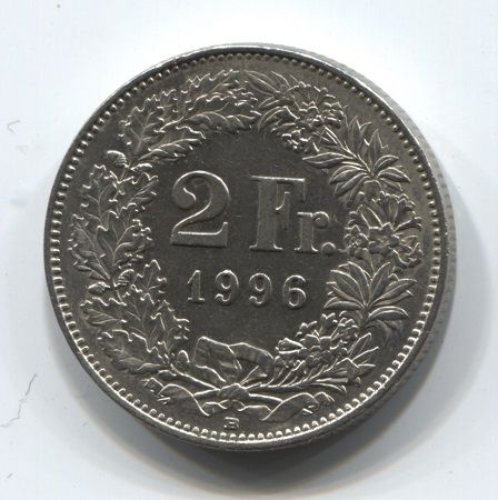 2 франка 1996 года Швейцария