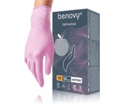 Перчатки нитриловые BENOVY, розовый, размер XS,S,M,L- 50 пар