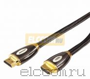 Шнур Luxury HDMI - HDMI gold, 2М, шелк +золото 24к +2 фильтра, блистер REXANT