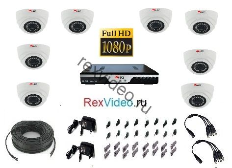 Комплект на 8 камер AHD Full HD-1080p для помещения + 8-канальный видеорегистратор