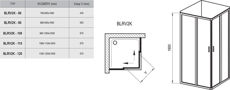 Душевой уголок Ravak Blix BLRV2K схема 1