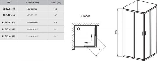 Душевой уголок Ravak Blix BLRV2K схема 1