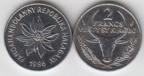 Мадагаскар 2 франка  1986 UNC