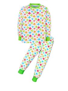 Пижама для мальчика теплая с начесом с цветными самолетами