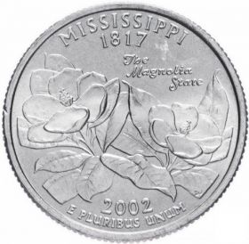 ХАЛЯВА!!! 25 центов США 2002г - Миссисипи, VF- Серия Штаты и территории