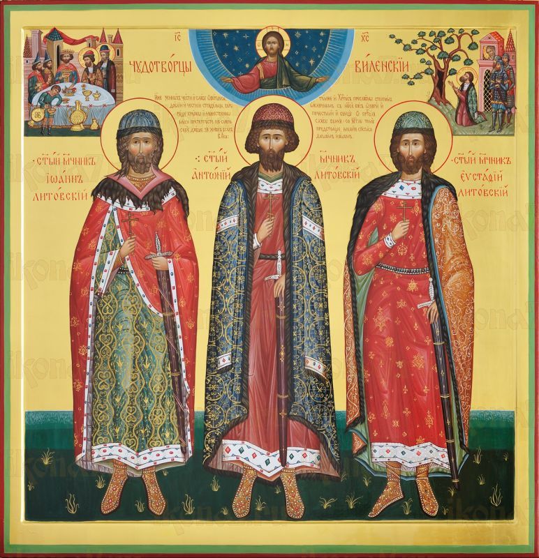 Икона Святые мученики Виленские Антоний Иоанн  Евстафий (рукописная)