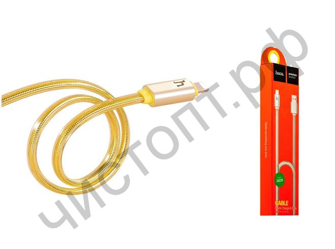 Кабель USB - Apple 8 pin HOCO UPL12 Metal Jelly, 0.3м, плоский, 2.1A, силикон, цвет: золотой