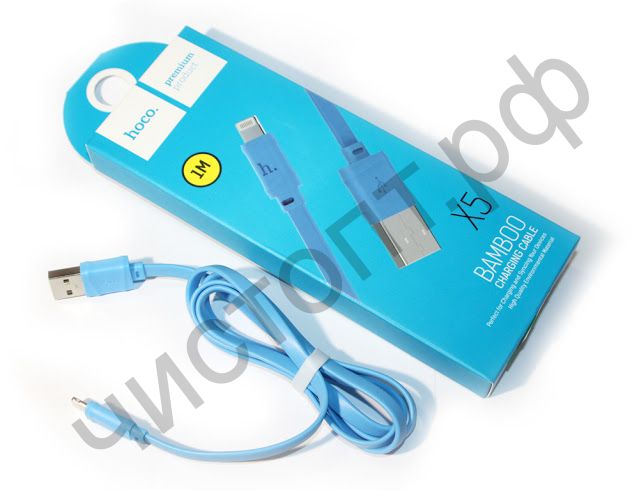Кабель USB - Apple 8 pin HOCO X5 Bamboo, 1.0м, плоский, 2.1A, силикон, цвет: синий