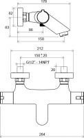 Смеситель Ravak TE 022.00 термостатический для ванны схема 2