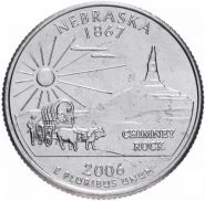 ХАЛЯВА!!! 25 центов США 2006г - штат Небраска, VF - Серия Штаты и территории