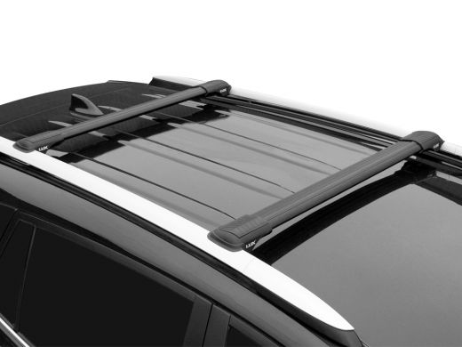 Багажник на рейлинги УАЗ Патриот, Lux Hunter, черный, крыловидные аэродуги