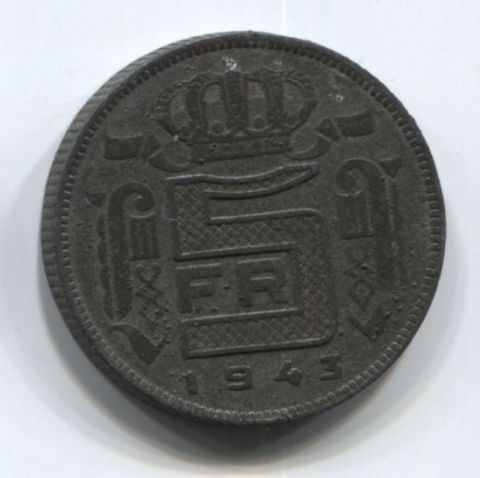 5 франков 1943 года Бельгия (Des Belges)