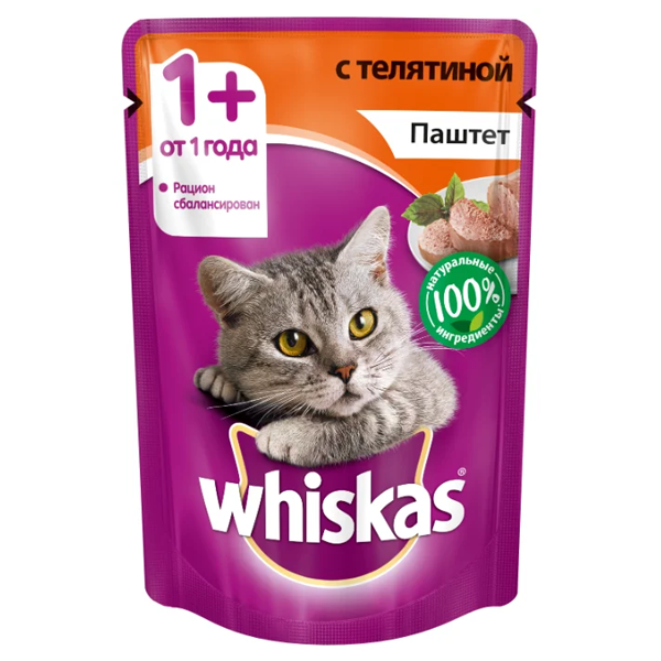 Корм для кошек Whiskas беззерновой с телятиной паштет 85 гр