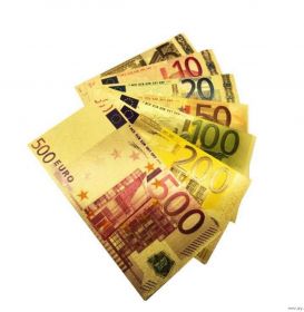Набор 7 шт Евро банкноты (сувенирные) комплекты 5 10 20 50 100 200 500 EUR золотые банкноты