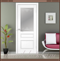 Межкомнатная дверь VILLA 3V Остекленное SoftTouch структурный Ясень белый, стекло - Мателюкс "Контур 3" :