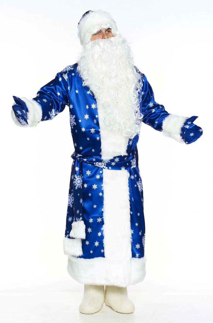 Синий костюм Деда Мороза со снежинками