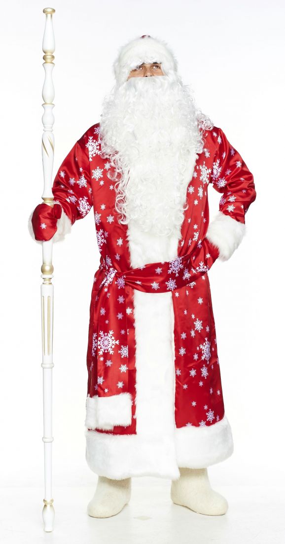 Красный костюм Деда Мороза со снежинками