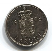1 крона 1988 года Дания