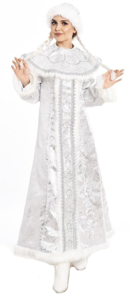 Серебристый костюм Снегурочки из парчи