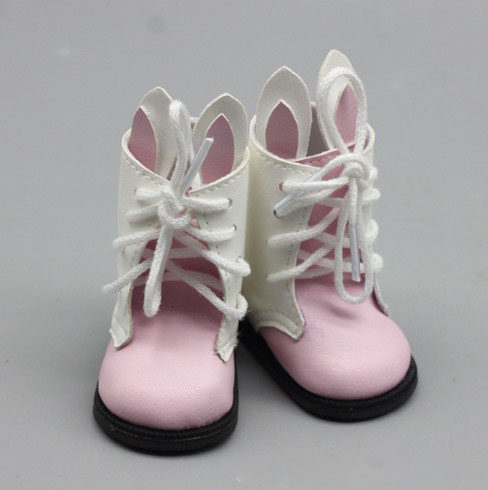 Обувь для куклы 6,5 см - сапожки с ушками на шнурках светло-розовые