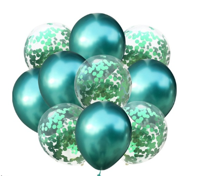 Гелиевые воздушные шары  зеленый хром и конфетти