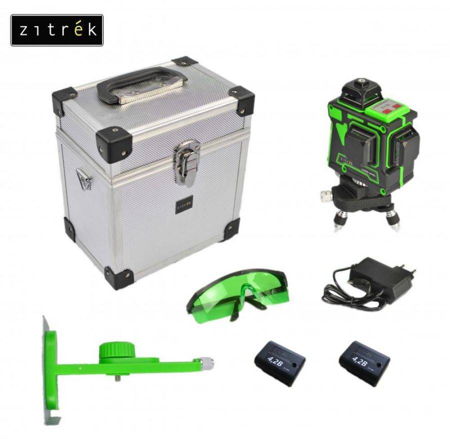 Построитель лазерных плоскостей самовыравнивающийся ZITREK LL12-GL-2Li-MC (12 линий, зеленый лазер, 2 литиевых аккумулятора, металлический кейс) 065-0188