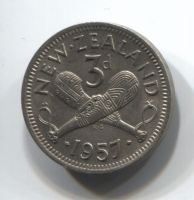 3 пенса 1957 года Новая Зеландия AUNC