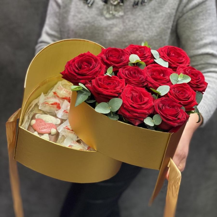 Розы + конфеты в сердце