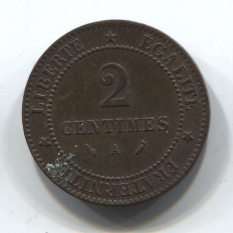 2 сантима 1886 года Франция XF