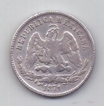 25 сентаво 1871 года Сакатекас Мексика XF