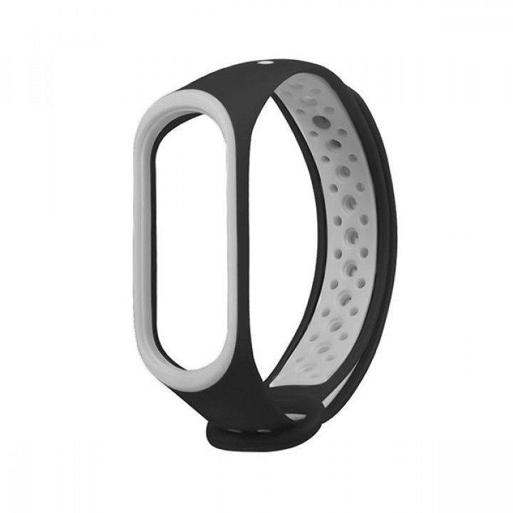 Спортивный ремешок на фитнес - браслет Xiaomi mi band 5/6 (Черно-белый)
