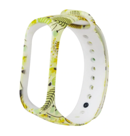 Сменный ремешок с рисунком на фитнес - браслет Xiaomi mi band 5/6 (Желтые цветы)