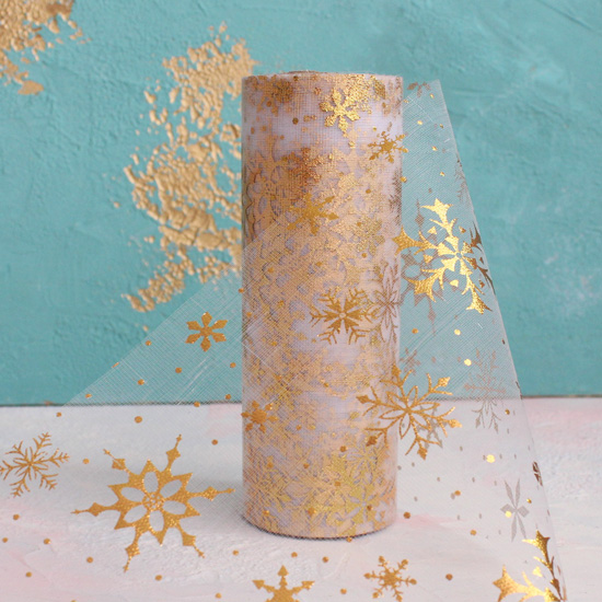 Фатин со снежинками - Золотой 14 см