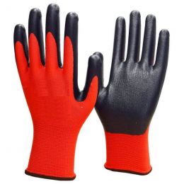 Нейлоновые перчатки с нитриловым покрытием, цвет красный, 12 пар | Средства защиты