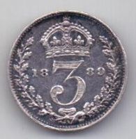 3 пенса 1889 Великобритания UNC Редкий год
