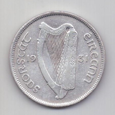 1/2 кроны 1931 Ирландия XF Редкий год Великобритания