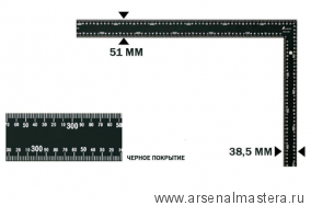 Мощный столярный  угольник плоский Shinwa 600 х 400 мм отсчёт нижней шкалы - от внутреннего угла чёрный М00013244 Sh 64548