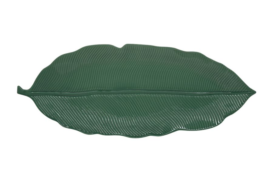 Блюдо-листок сервировочное (зелёный) "Мадагаскар" 39х16 см, под. уп-ка