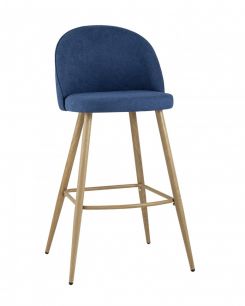 Барный стул Stool Group Лион обивка тканевая шенилл синего цвета, ножки под цвет светлого дерева из металла