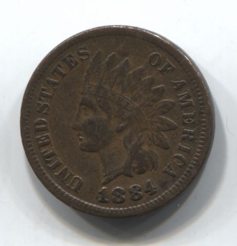 1 цент 1884 США XF Редкий год