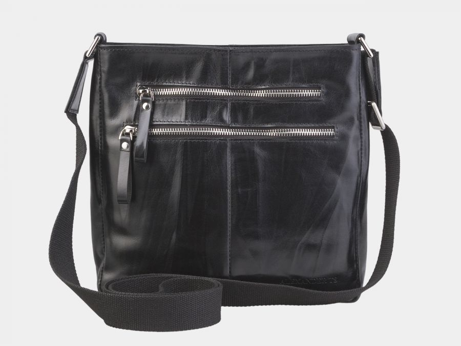 Кожаная мужская сумка через плечо Alexander-TS "P0005 Black"