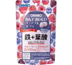 ​ORIHIRO Железо и фолиевая кислота на 30 дней (вкус лесных ягод)