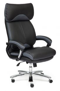 Кресло офисное из натуральной кожи TetChair Grand (black) (Натур. чёрная кожа + серая сетка)