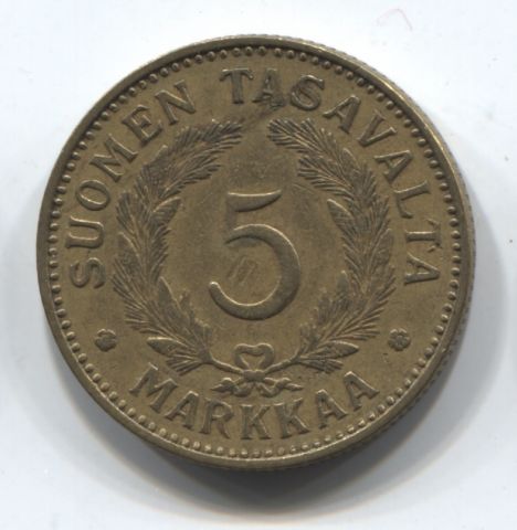 5 марок 1939 Финляндия XF