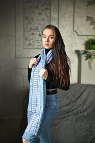 шотландский теплый плотный большой шарф  100% шерсть мериноса, "Артизан Синий" ARTISAN SCARF BLUE, плотность 5