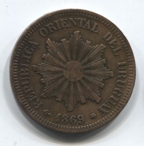 2 сентесимо 1869 Уругвай A