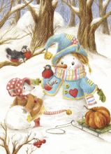 Почтовая открытка Снеговик и мышь