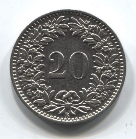 20 раппенов 1930 Швейцария XF+