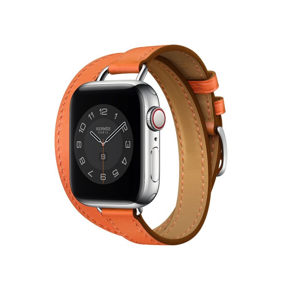 Часы Apple Watch Hermès Series 6 GPS + Cellular 40mm Silver Stainless Steel Case with Orange Swift Leather Attelage Double Tour