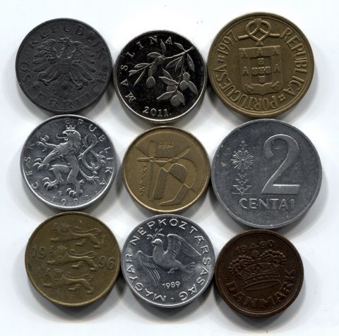 Набор монет Европы 1974-2011 9 шт. НАБ ЕВРО-002